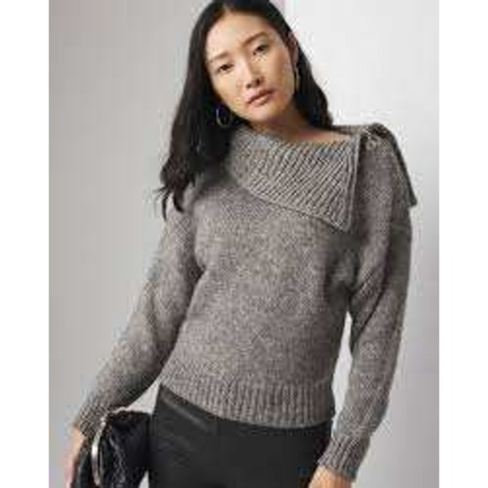 White House Black Market Gray Asymmetric Cowl Turtleneck Sweater